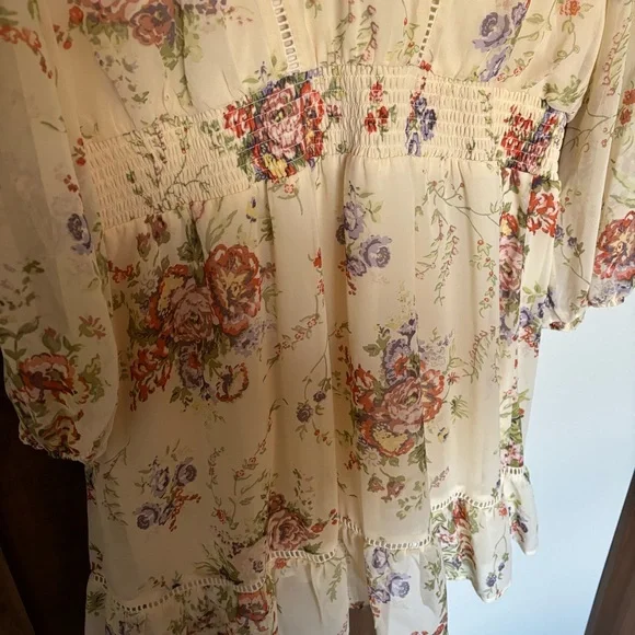 LC Lauren Conrad V-Neck Flounce Dress Yellow Floral Chiffon Size XL - Picture 5 of 7